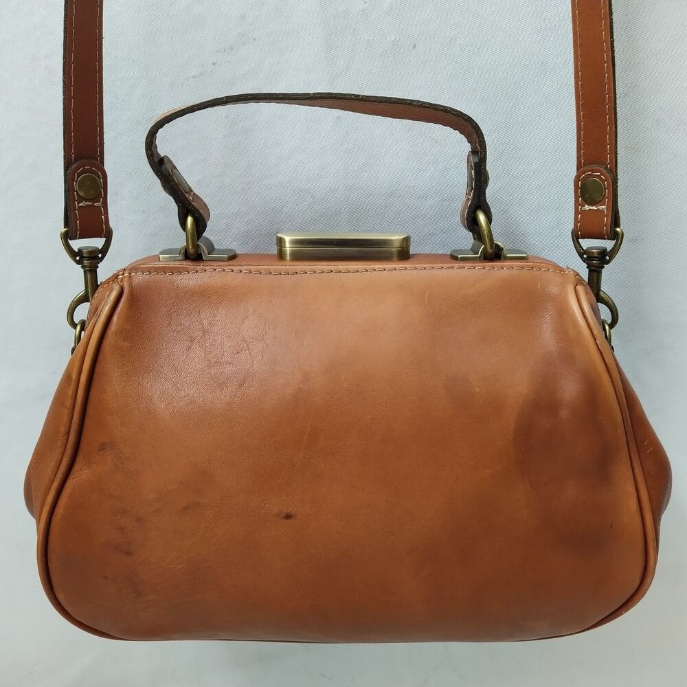 Patricia Nash Brown Leather Floral Pushlock Framed Closure Satchel Crossbody Bag - Picture 4 of 16